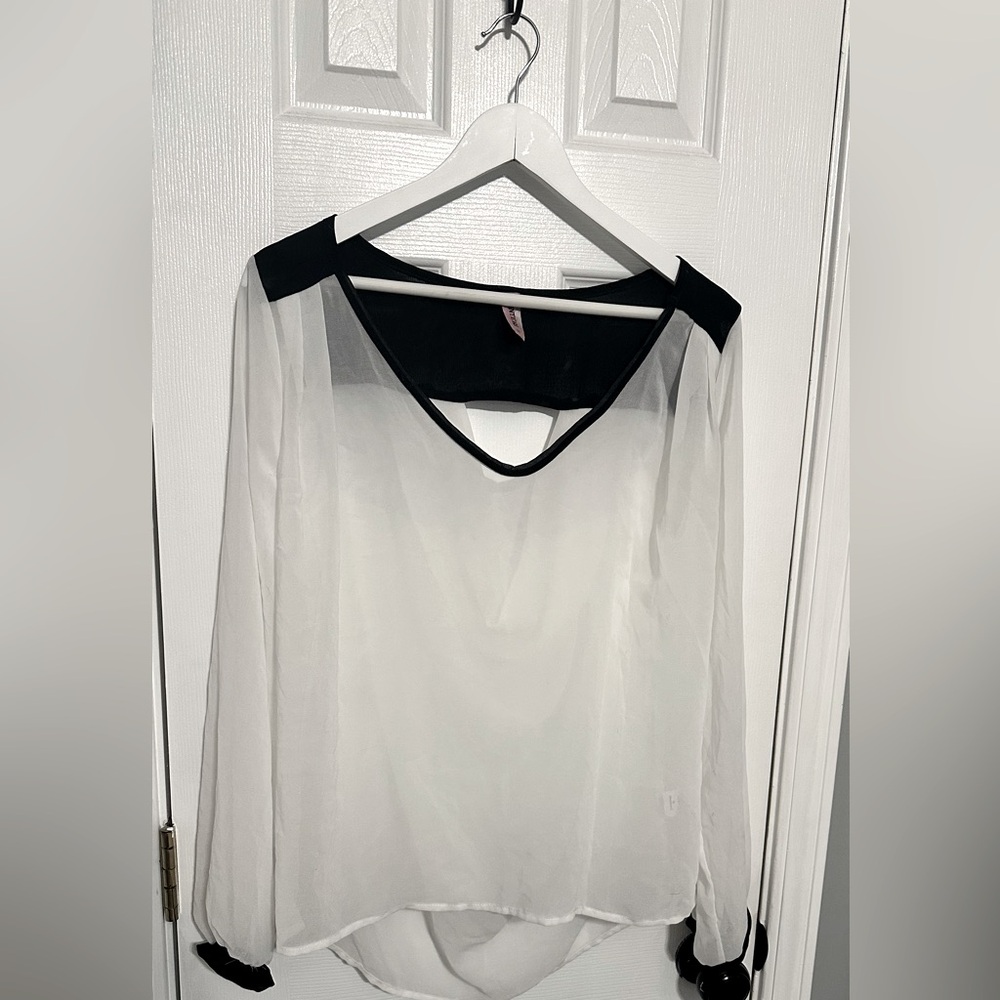 Black and White Flowing Silk Top